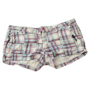 Y2K Early 2000’s Billabong Plaid Cargo Shorts - Pink and Blue